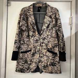 NU Long Line Jacket Soft Jersey Blazer Crackled Splatter Printed Edgy Goth Punk